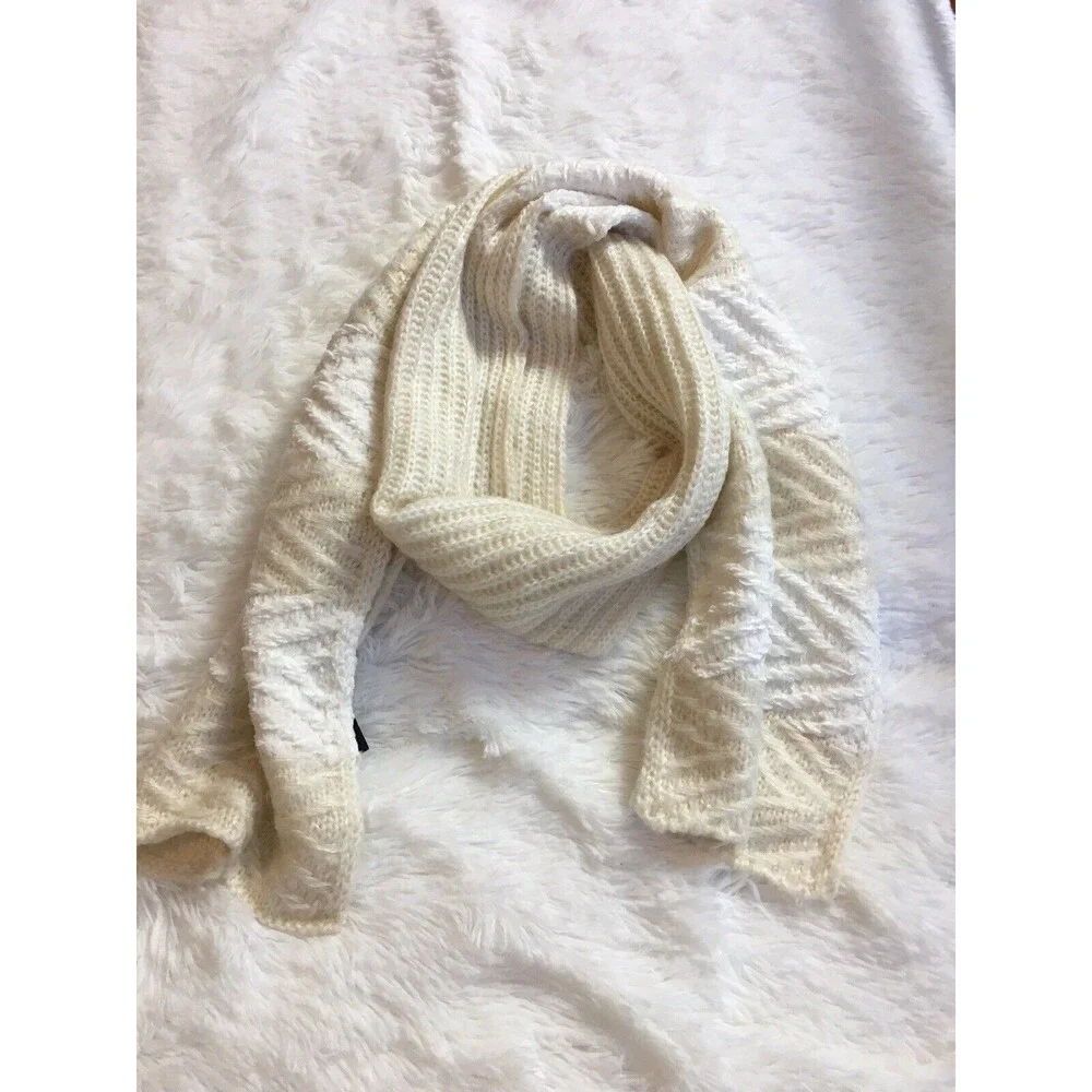 Inc Scarf Striped Arrow-Stitch Muffler White Ivory One Size Neck Warm